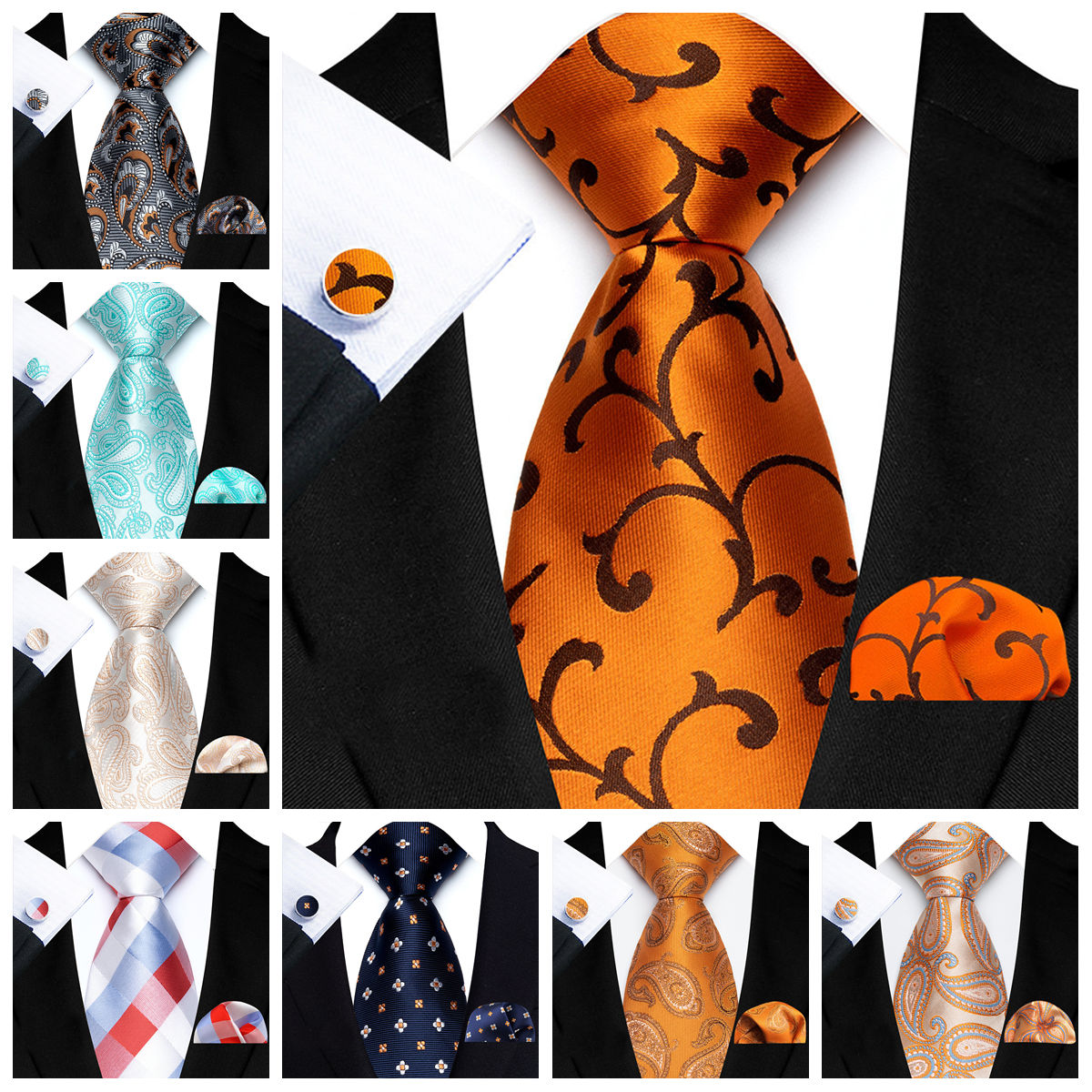 100% Silk Tie Set for Men Luxu - Pocket Square Set 评论和价格
