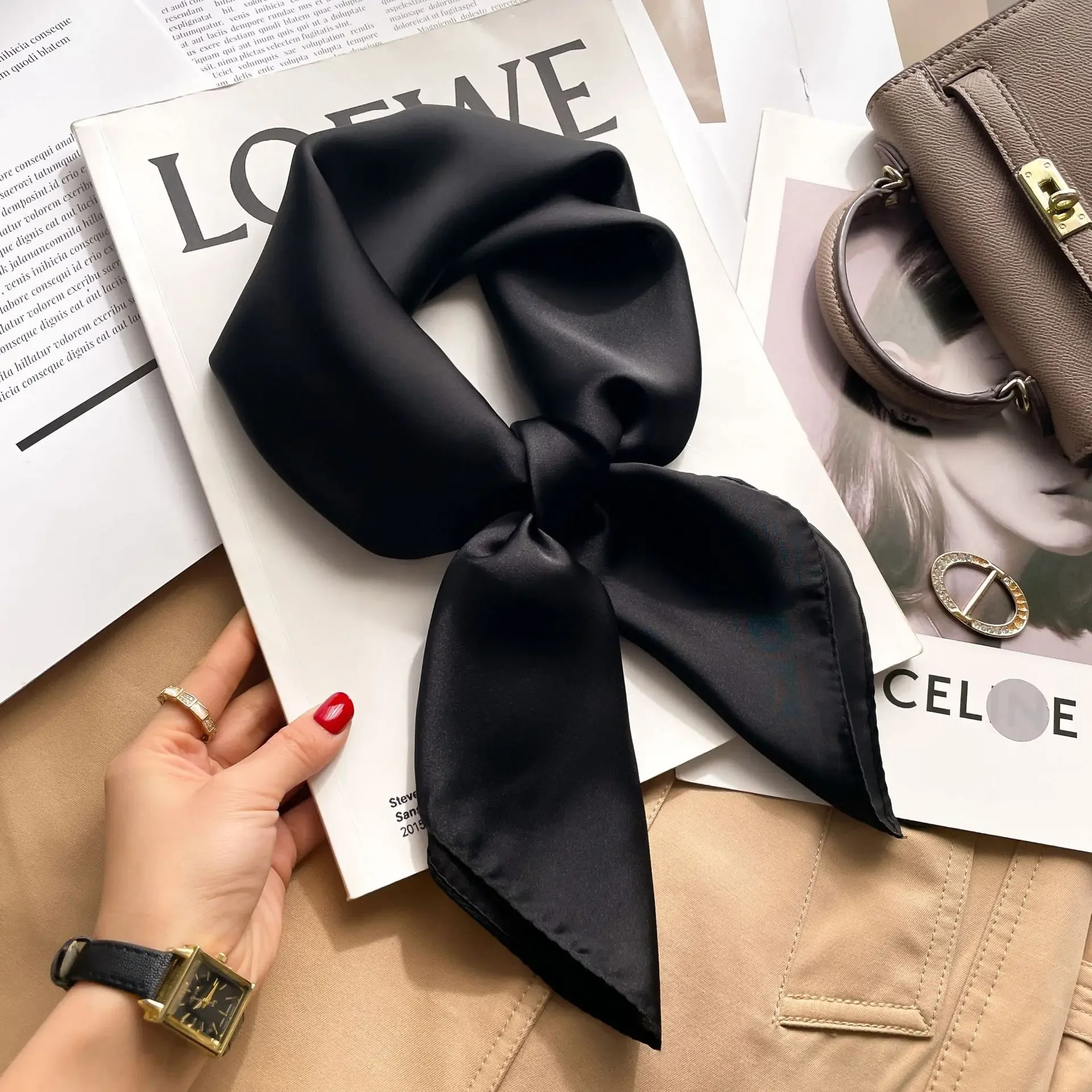 70cm Solid Colors Neckerchief  - Scarf Silk Square 评论和价格