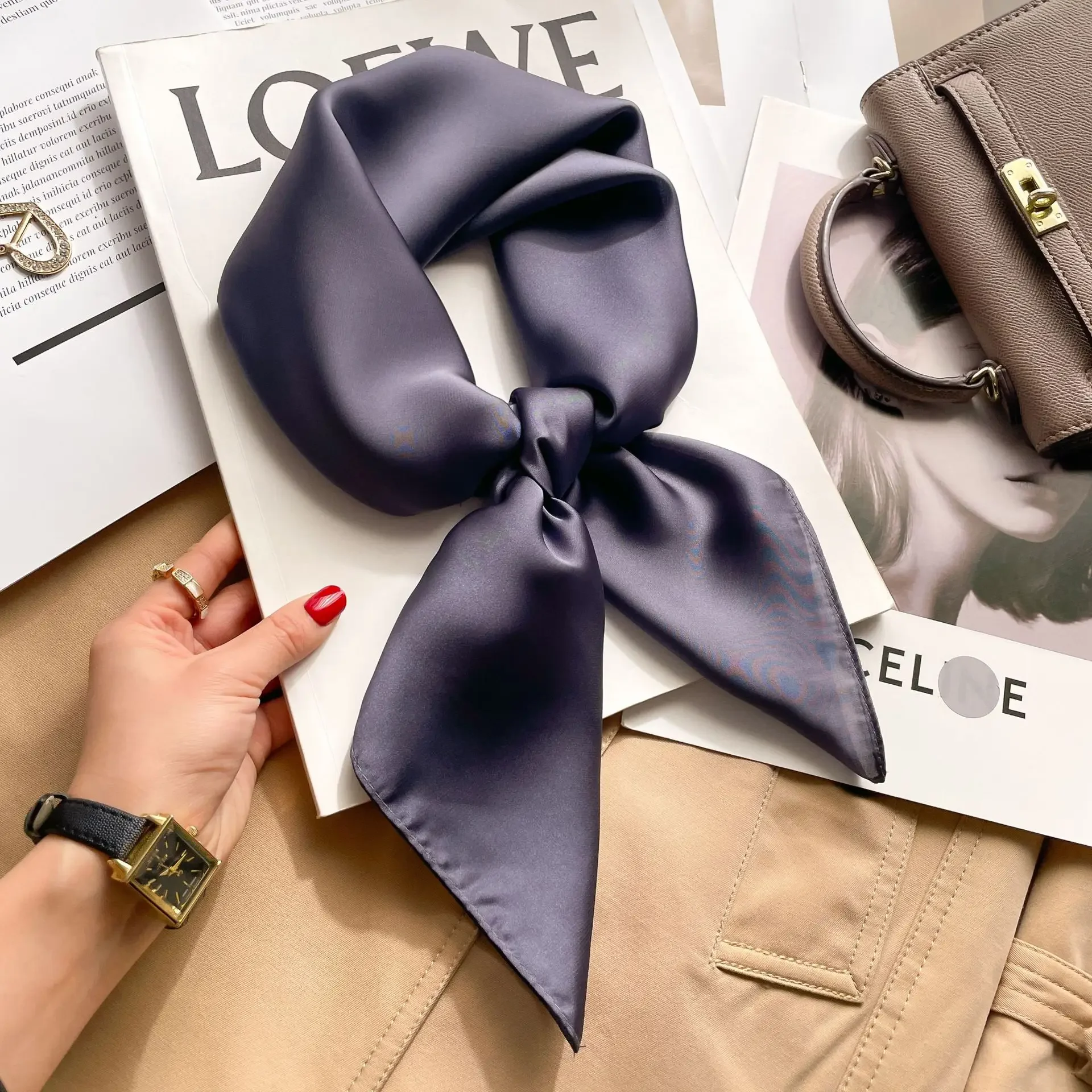 70cm Solid Colors Neckerchief  - Scarf Silk Square 评论和价格