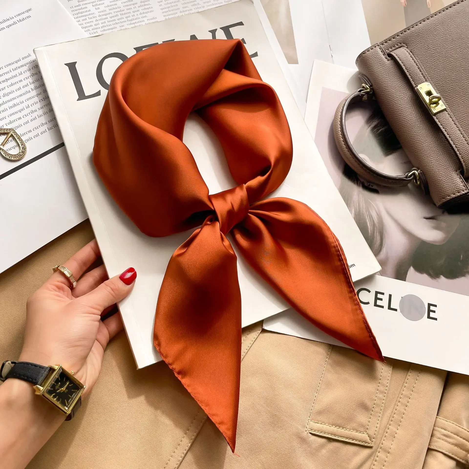 70cm Solid Colors Neckerchief  - Scarf Silk Square 评论和价格