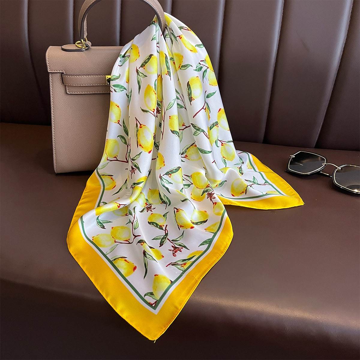 2025 New Yellow Lemon Print Sq - Scarf Silk Square 评论和价格